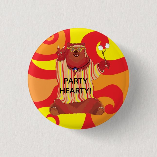 Groovy Bear Party Hearty Button (Front)