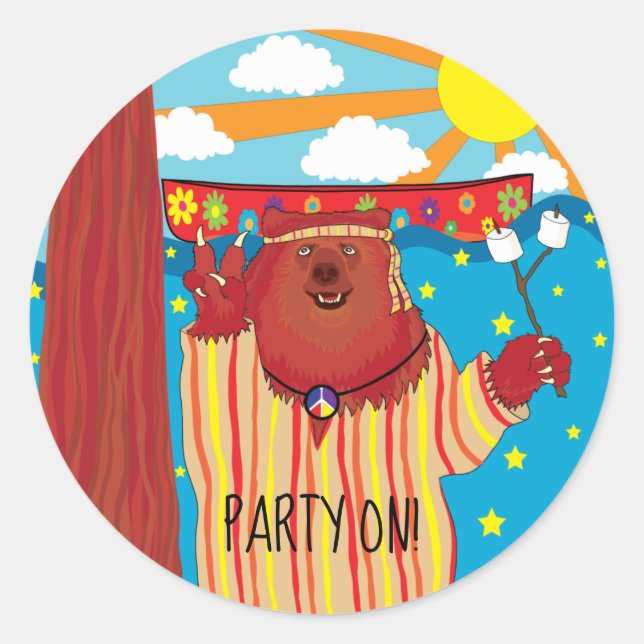 Groovy Bear Round Sticker (Front)