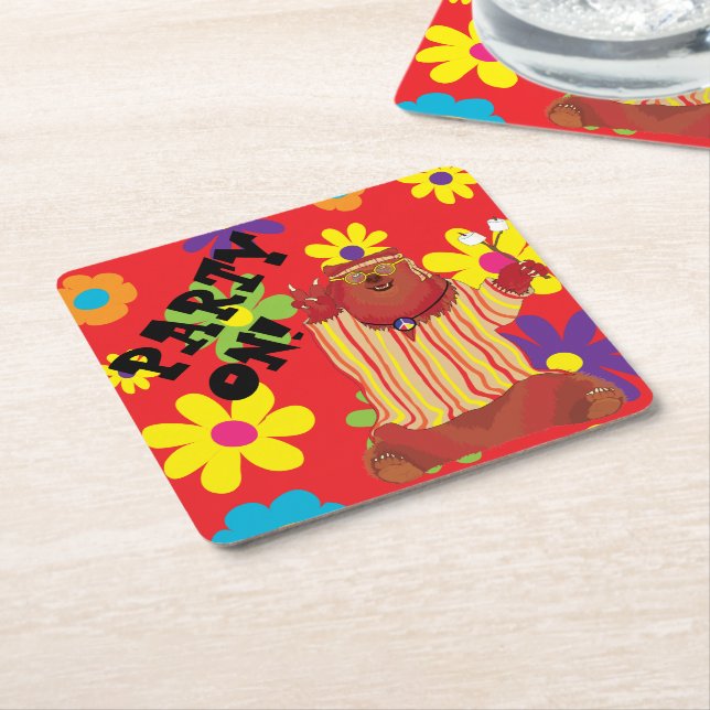 Groovy Bear Square Paper Coaster (Angled)