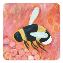 Groovy Bee and Pink Flowers Fine Art