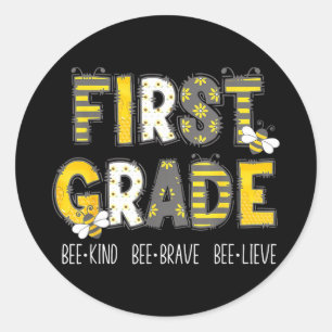 Groovy Bee Kind First Grade Teacher 1st Squad Classic Round Sticker