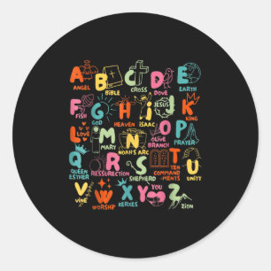 Groovy Biblical Alphabet Christian Teacher Student Classic Round Sticker