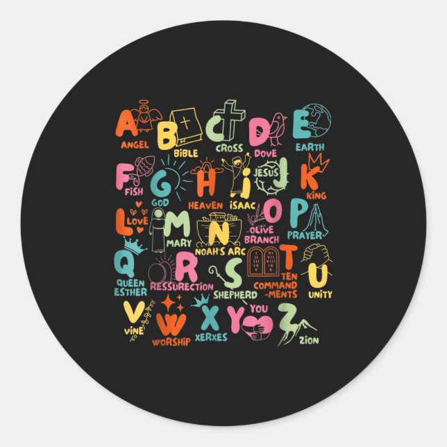 Groovy Biblical Alphabet Christian Teacher Student Classic Round Sticker (Front)