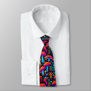 Groovy Bioluminescent Mushroom Trippy Art Necktie