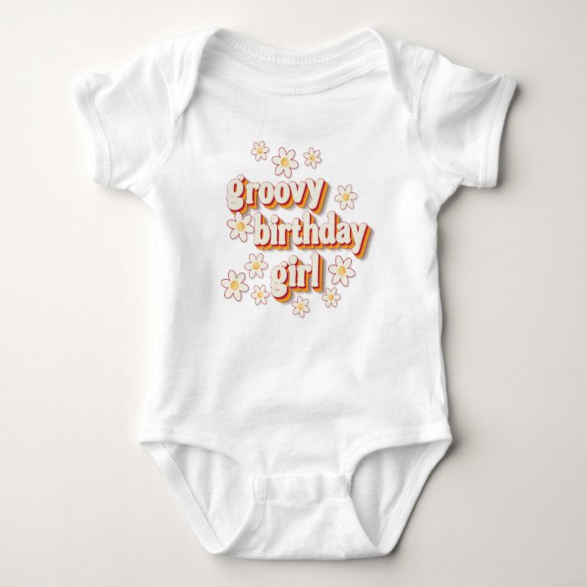 Groovy Birthday Girl Baby Bodysuit | Retro Daisy B (Front)