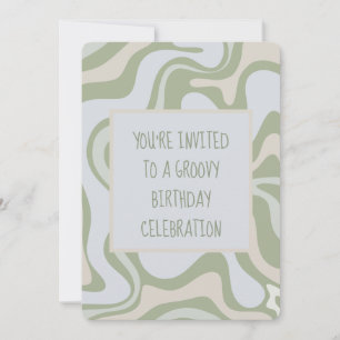 Groovy Birthday in Sage Green Invitation