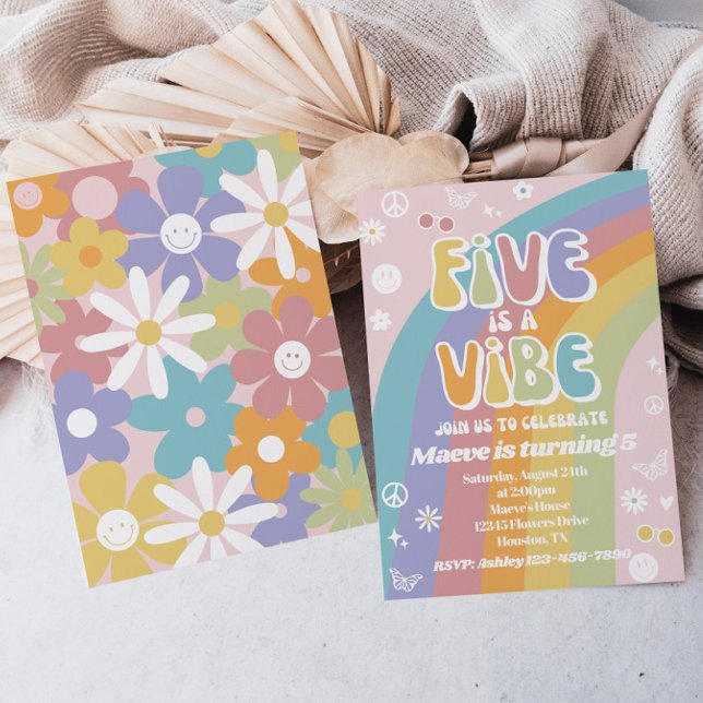 Groovy Birthday Invitation | Five is a Vibe (Creator Uploaded)