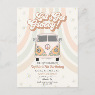 Groovy birthday party, 70s retro theme invitation postcard