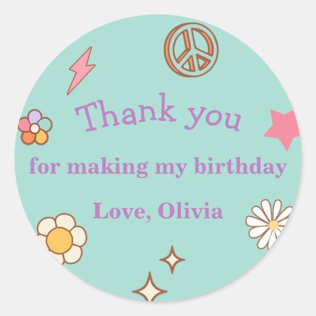 Groovy Birthday Party Classic Round Sticker (Front)