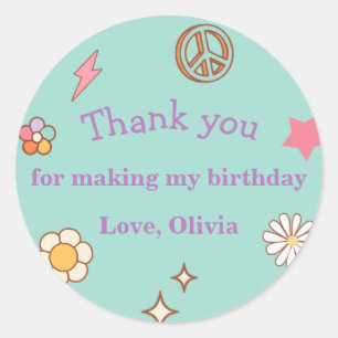 Groovy Birthday Party Classic Round Sticker