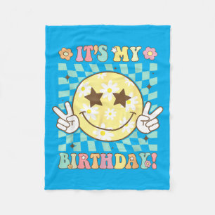 Groovy Birthday Women Ns Girls Retro Smile Face Fleece Blanket