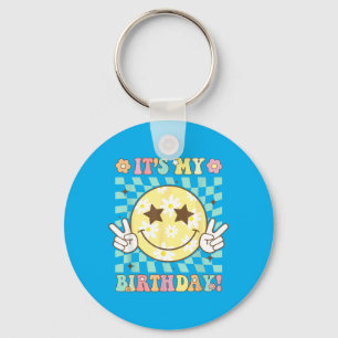 Groovy Birthday Women Ns Girls Retro Smile Face Key Ring