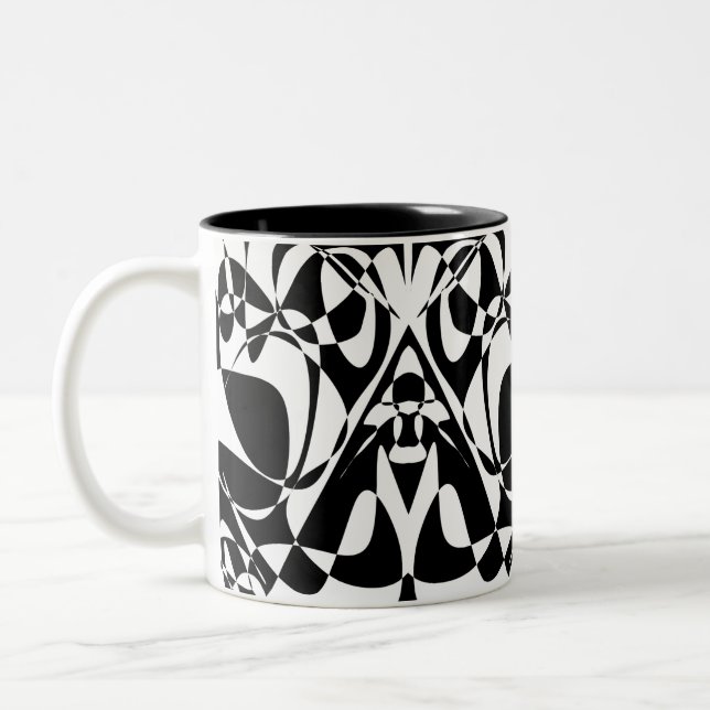 Groovy Black And White Pattern Two-Tone Coffee Mug (Left)