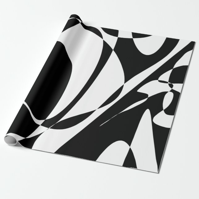 Groovy Black and White Pattern Wrapping Paper (Unrolled)