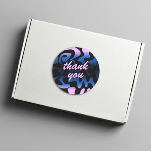 Groovy Black Navy Blue Lilac Pale Purple Thank You Classic Round Sticker
