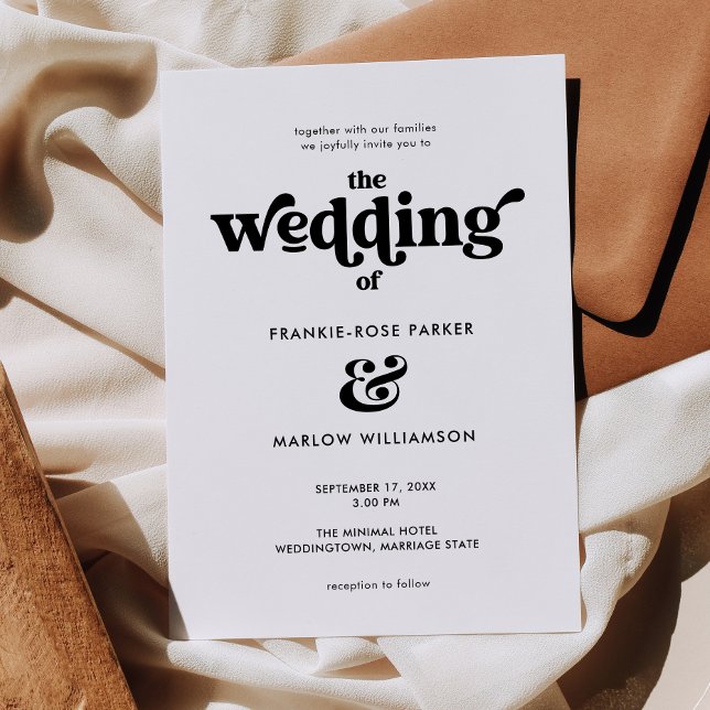 Groovy Black White Retro Typography Wedding Invitation (Creator Uploaded)