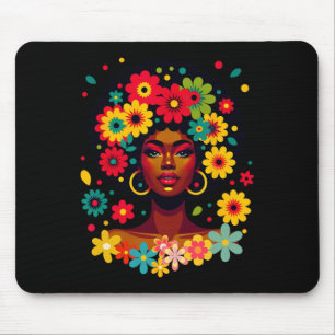 Groovy Black Woman Melanin With Flowers Afro Pride Mouse Pad