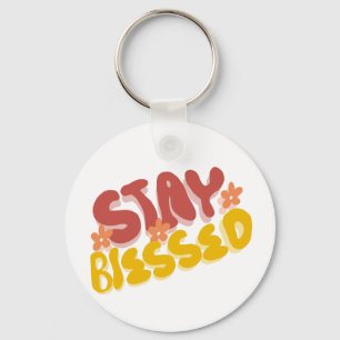 Groovy Blessed Hand Lettering Flower  Key Ring