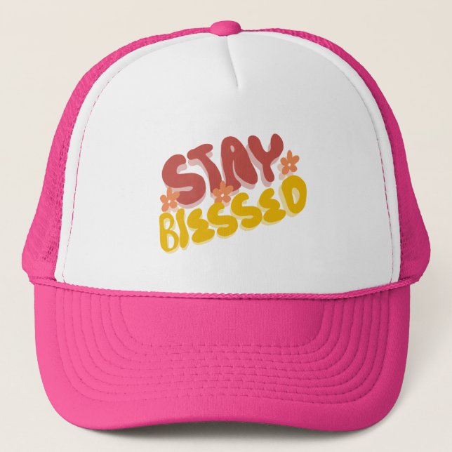 Groovy Blessed Hand Lettering Flower  Trucker Hat (Front)