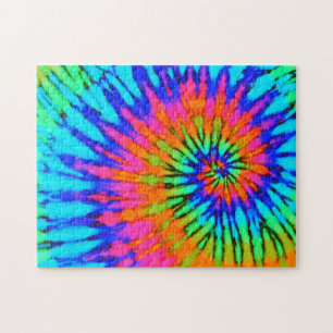Groovy Blue and Pink Tie Dye Spiral Jigsaw Puzzle
