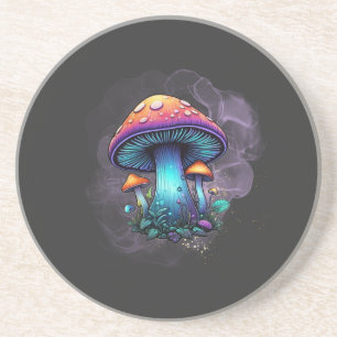 Groovy Blue and Purple Mushroom with Sparkly Mist Coaster