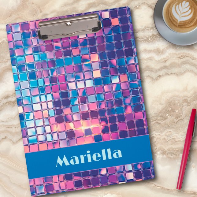 Groovy Blue & Purple Disco Ball Personalised Clipboard (groovy blue and purple disco ball personalized clipboard)