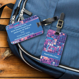 Groovy Blue & Purple Disco Ball Personalised Luggage Tag