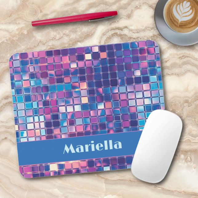 Groovy Blue & Purple Disco Ball Personalised Mouse Pad (groovy blue and purple disco ball personalized mouse pad)