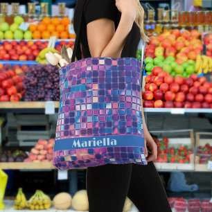 Groovy Blue & Purple Disco Ball Personalised Tote Bag