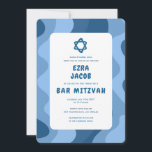 Groovy Blue Waves Star of David Custom Bar Mitzvah Invitation<br><div class="desc">Perfect card to announce a bat mitzvah, bar mitzvah or other Jewish celebration! Hand made art for you with handlettering on the back side! FULLY CUSTOMIZABLE! Click on “Personalise” above to edit the text. Click "edit using design tool" to adjust the fonts, colours and placements and to delete the back...</div>