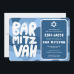 Groovy Blue Waves Star of David Custom Bar Mitzvah Invitation<br><div class="desc">Perfect card to announce a bat mitzvah, bar mitzvah or other Jewish celebration! Hand made art for you with handlettering too! FULLY CUSTOMIZABLE! Click on “Personalise” above to edit the text. Click "edit using design tool" to adjust the fonts, colours and placements and to delete the back side wavy design...</div>