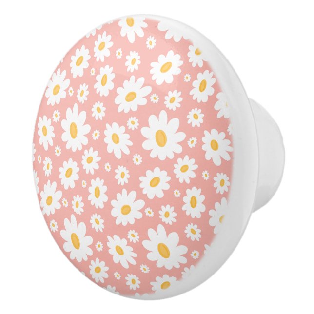 Groovy Blush Boho Daisy Floral Garden Pattern Ceramic Knob (Right)
