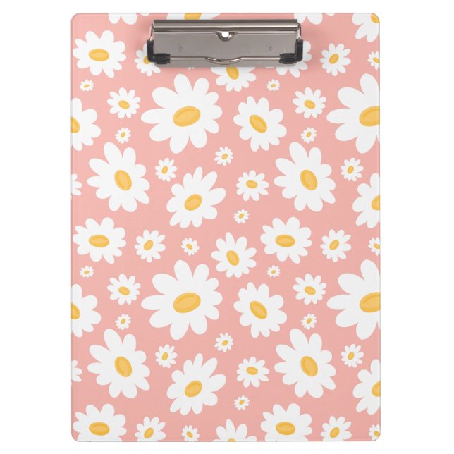 Groovy Blush Boho Daisy Floral Garden Pattern Clipboard (Front)