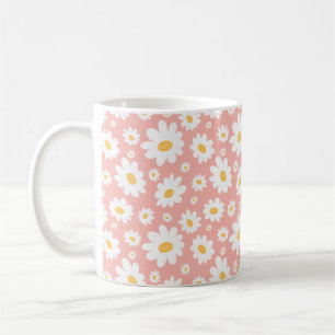 Groovy Blush Boho Daisy Floral Garden Pattern Coffee Mug