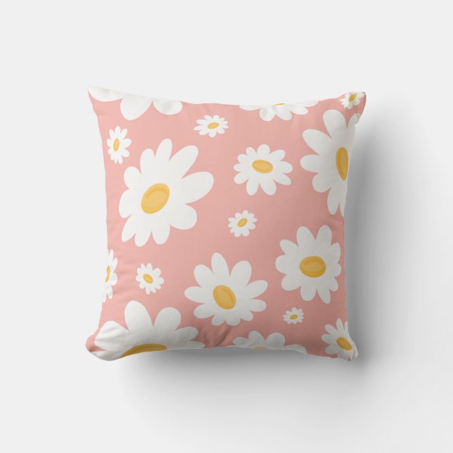 Groovy Blush Boho Daisy Floral Garden Pattern Cushion (Front)