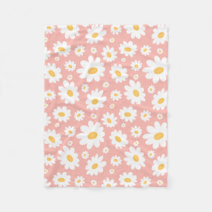 Groovy Blush Boho Daisy Floral Garden Pattern Fleece Blanket