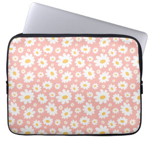 Groovy Blush Boho Daisy Floral Garden Pattern Laptop Sleeve