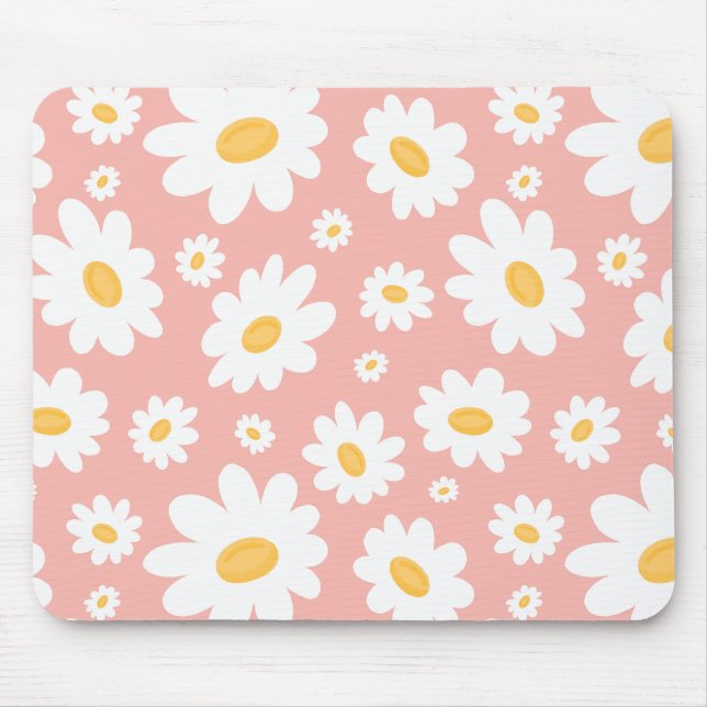 Groovy Blush Boho Daisy Floral Garden Pattern Mouse Pad (Front)