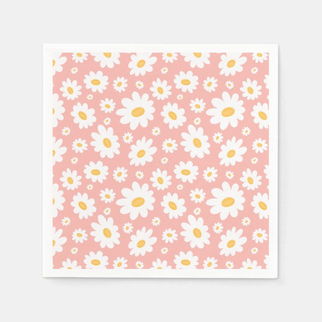Groovy Blush Boho Daisy Floral Garden Pattern Napkin (Front)