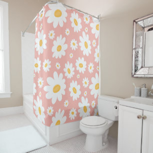 Groovy Blush Boho Daisy Floral Garden Pattern Shower Curtain
