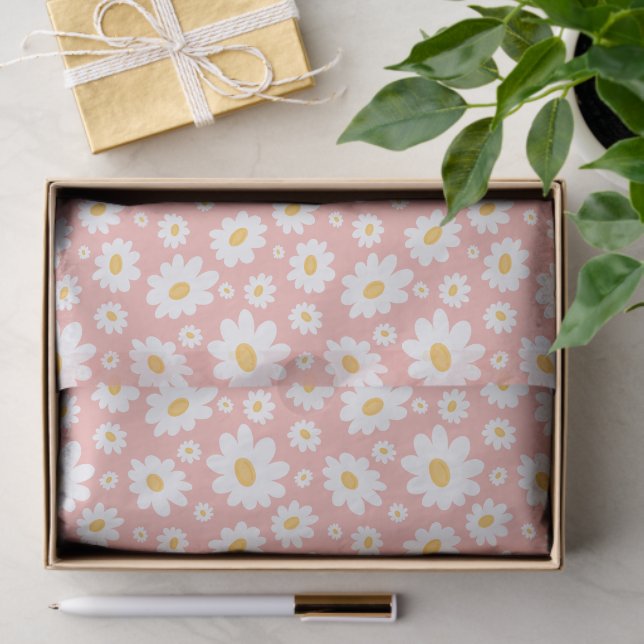 Groovy Blush Boho Daisy Floral Garden Pattern Tissue Paper (Gift)