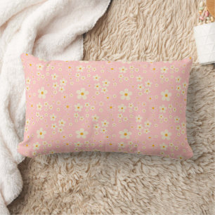 Groovy Blush Boho Daisy Floral Garden Pattern Wrap Lumbar Cushion