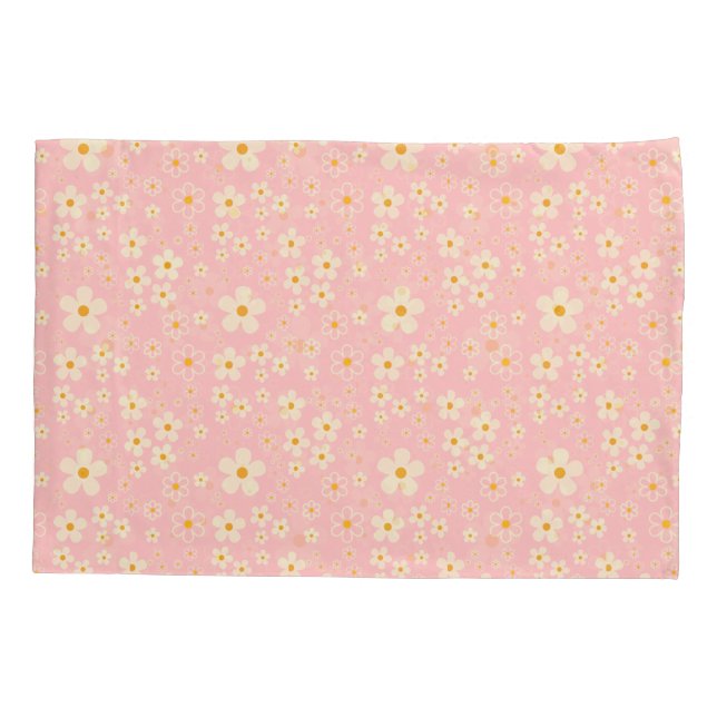 Groovy Blush Boho Daisy Floral Garden Pattern Wrap Pillowcase (Back)