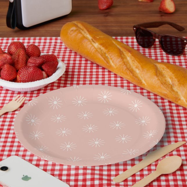 Groovy Boho 70s Flowers Pattern Paper Plate (Picnic)