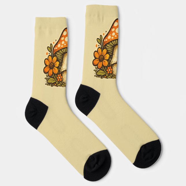 Groovy Boho 70's Retro Mushroom Crew Socks (Right)
