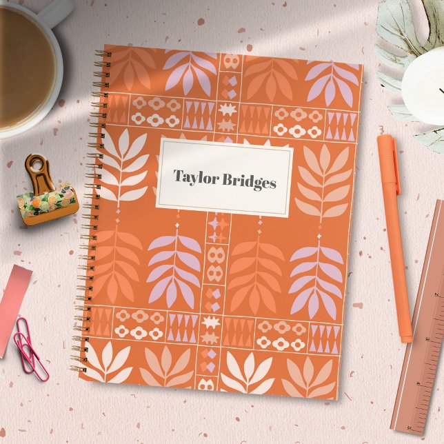 Groovy Boho Aesthetic Leaves Pattern Notebook (Creator Uploaded)