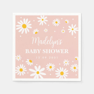 Groovy Boho Blush Daisy Floral Girl Baby Shower Napkin