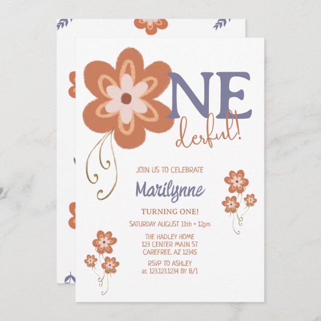 Groovy Boho Daisy Onederful First Birthday Invitation (Front/Back)