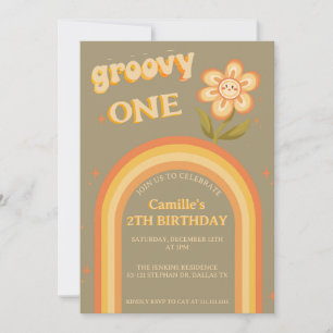 Groovy boho daisy rainbow birthday invitation