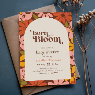 Groovy Boho Floral Retro Baby Shower Invitation